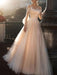 wedding dresses 2021 a line illusion neck long sleeve floor length tulle pleated bridal dress with train