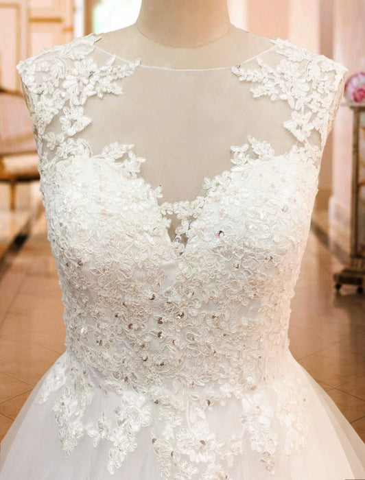 wedding dresses 2021 a line illusion neck sleeveless floor length lace beaded tulle boho bridal gowns