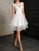 Wedding Dresses 2021 A Line Jewel Neck Sleeveless Natural Waist Tulle Short Bridal Dress
