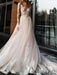 wedding dresses 2021 a line v neck long sleeve lace applique tulle bridal gowns with chapel train
