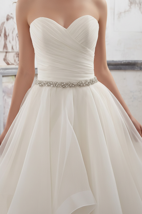 Wedding Dresses Ball Gown Sweet Heart sleeveless Floor Length Asymmetry Hem Tulle Bridal Gown