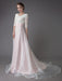 Wedding Dresses Pink V Neck Half Sleeve Pleated A Line Bridal Gown With Train