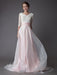 Wedding Dresses Pink V Neck Half Sleeve Pleated A Line Bridal Gown With Train