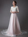 Wedding Dresses Pink V Neck Half Sleeve Pleated A Line Bridal Gown With Train