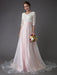 Wedding Dresses Pink V Neck Half Sleeve Pleated A Line Bridal Gown With Train