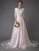 Wedding Dresses Pink V Neck Half Sleeve Pleated A Line Bridal Gown With Train