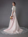 Wedding Dresses Pink V Neck Half Sleeve Pleated A Line Bridal Gown With Train