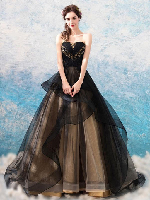 Gothic Wedding Dresses Princess Silhouette Sleeveless Pleated Tulle Sweep Bridal Dress