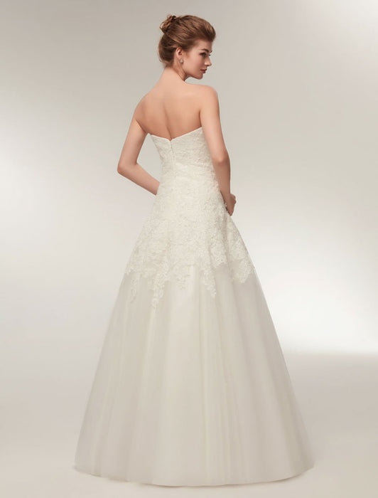 Wedding Dresses Strapless Lace Maxi Bridal Dress Sweetheart Neckline Floor Length Ivory Wedding Gowns