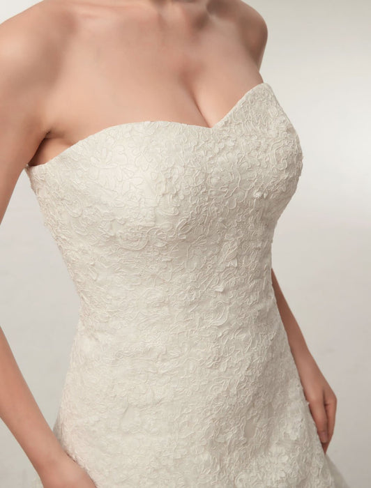 Wedding Dresses Strapless Lace Maxi Bridal Dress Sweetheart Neckline Floor Length Ivory Wedding Gowns