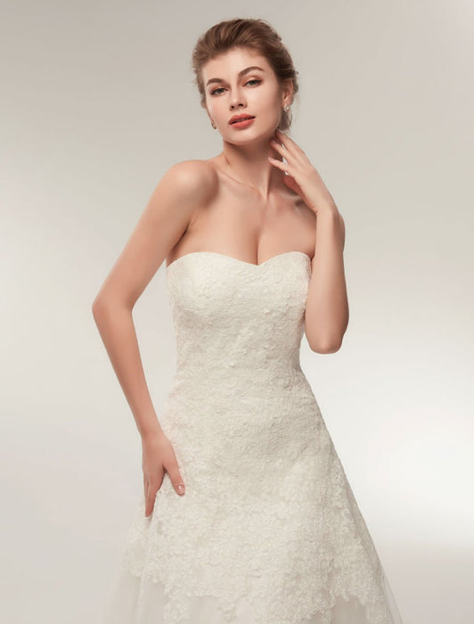 Wedding Dresses Strapless Lace Maxi Bridal Dress Sweetheart Neckline Floor Length Ivory Wedding Gowns