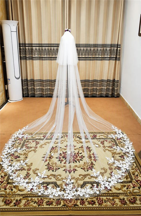 3M Lace Edge Cathedral Wedding Veils With Comb White Ivory Long Tulle Veils Wedding Accessories Bridal Veil velos de novia