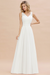 White Modest Floral Lace A-line Bridesmaid Dress V-Neck Floor Length Chiffon Wedding Guest Dress 