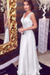 White A-Line/Princess Sleeveless V-neck Floor-Length Beading Chiffon Dresses - Prom Dresses