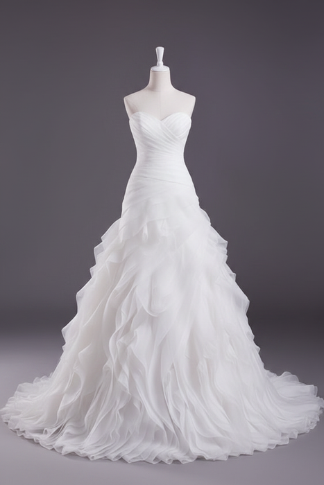 White - Pink A-Line Strapless Sweetheart Wedding Gown