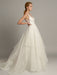 White A-line Wedding Dresses With Train Sleeveless Backless Natural Waist Tiered V-Neck Long Bridal Dresses