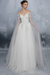White Evening Dress A-Line Bateau Neck Long Sleeves Tulle Floor-Length Formal Dinner Dresses
