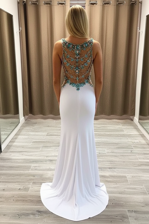 V-Neck Sleeveless Sweep/Brush Train With Beading Spandex Dresses - Prom Dresses