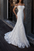 White boho wedding dresses mermaid off the shoulder lace short sleeve floor length bridal gown with sweep train