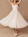 White Bridal Short Dress T-Length A-line Sweetheart Pearls Spaghetti Straps Tea Length Dress