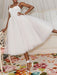 White Bridal Short Dress T-Length A-line Sweetheart Pearls Spaghetti Straps Tea Length Dress