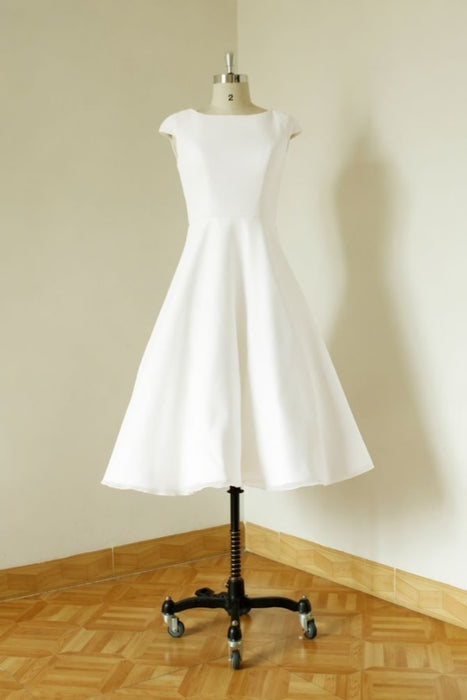 White Bridelily Cap Sleeve Chiffon Mini A-line Wedding Dress - wedding dresses
