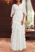 White Chiffon Mother of the Bride Dress Flutter Sleeves with Cascading Ruffles