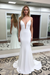White Deep V Neck Mermaid Backless Prom Dress with Train