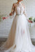 White High Collar Mermaid Evening Dress with Long Sleeves, Flowers, and Split