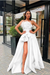 White Feather Split Long Prom Gown