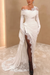 White Lace Asymmetric Prom Dress with High Slit and Gloves