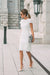 White Lace Formal Dresses Knee Length Mother of the Bride Dress Cap Sleeves