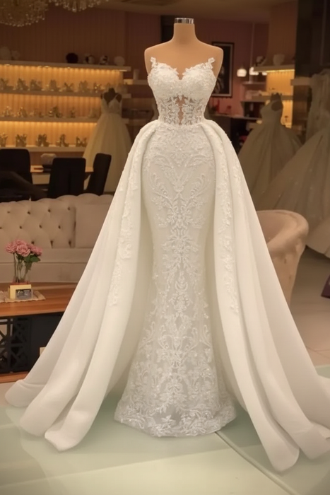 White Chic evening dresses long lace Prom dresses - Prom Dresses
