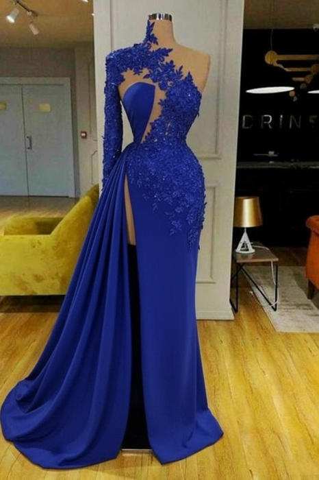 royal blue Mermaid Evening Dress with Long Sleeves