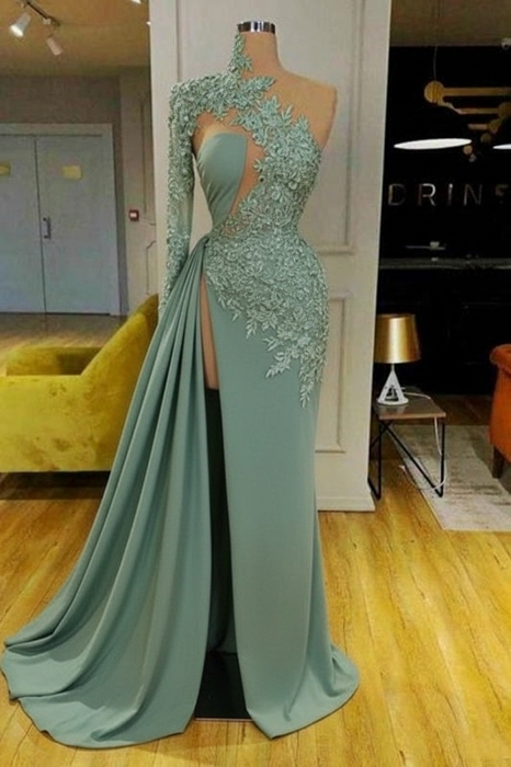 dusty sage Mermaid Evening Dress with Long Sleeves