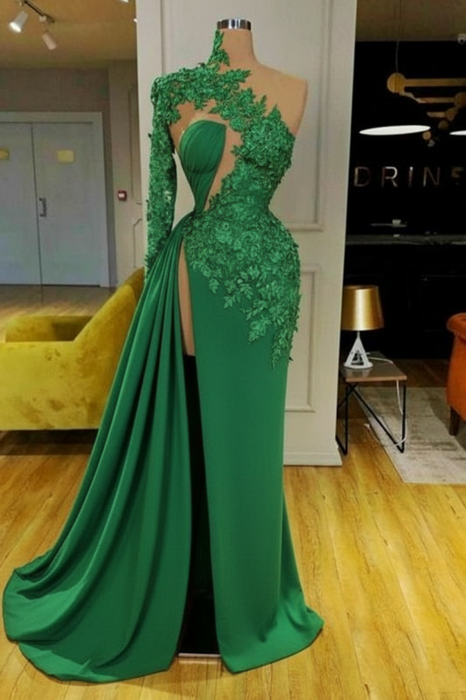 green Mermaid Evening Dress with Long Sleeves