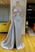 Silver Mermaid Evening Dress with Long Sleeves