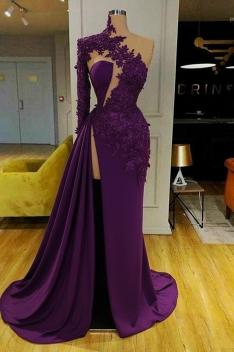 Grape Mermaid Evening Dress with Long Sleeves