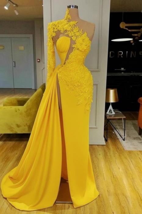 Yellow Mermaid Evening Dress with Long Sleeves