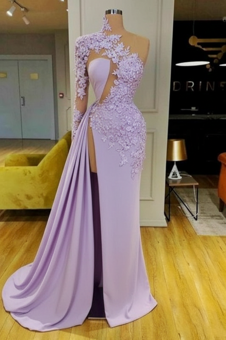 Lavender Mermaid Evening Dress with Long Sleeves
