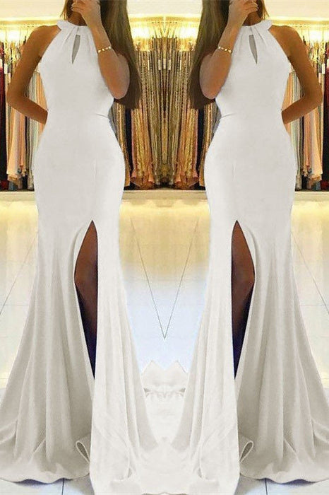White Mermaid Prom Dress With Split