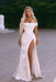 White Off-the-Shoulder Prom Dress with High Slit