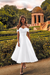 White Off-the-Shoulder Tea Length Aline Wedding Dress Tulle Vintage Bridal Dress