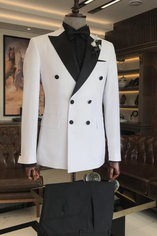 White Slim Fit Peaked Lapel Wedding Suit For Men main image 1