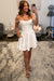 White Pearl Corset Homecoming Dress with Off-Shoulder Straps