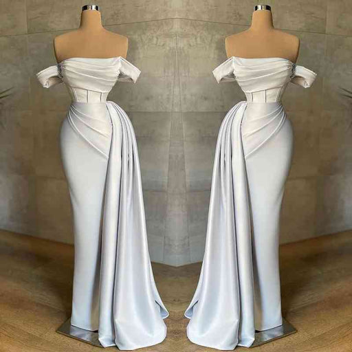 White Prom Dress: Elegant Pleated Bateau Neckline Sleeveless