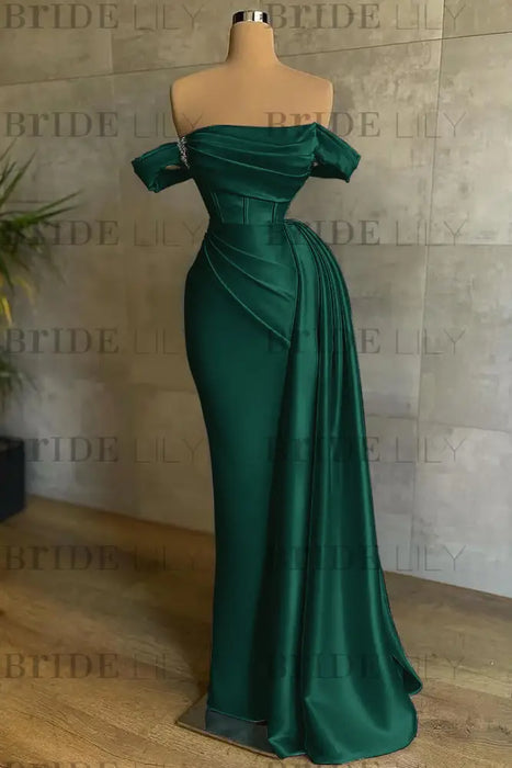 White Prom Dress Sleeveless Elegant Pleated Off-the-Shoulder Satin Evening Dress - Prom Dresses
