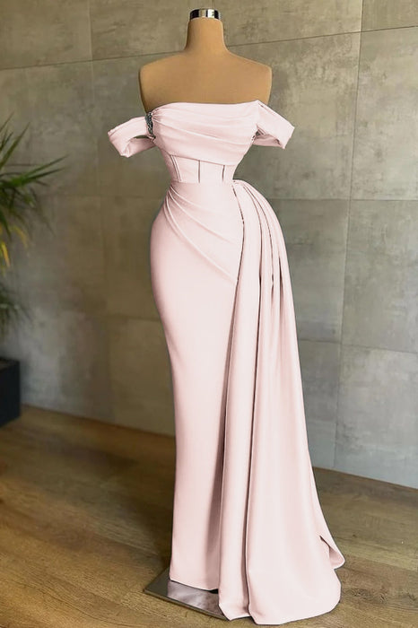 White Prom Dress Sleeveless Elegant Pleated Off-the-Shoulder Satin Evening Dress - Prom Dresses
