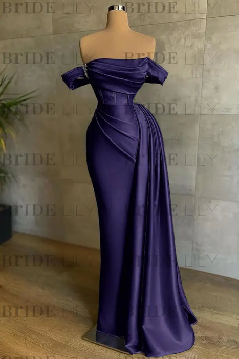 White Prom Dress Sleeveless Elegant Pleated Off-the-Shoulder Satin Evening Dress - Prom Dresses