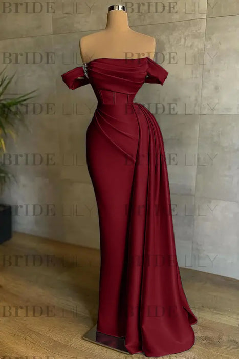 White Prom Dress Sleeveless Elegant Pleated Off-the-Shoulder Satin Evening Dress - Prom Dresses